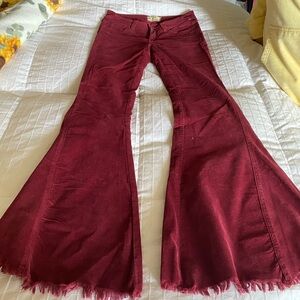 Free People Low Rise Corduroy Maroon/Burgundy Bell Bottoms Size 26